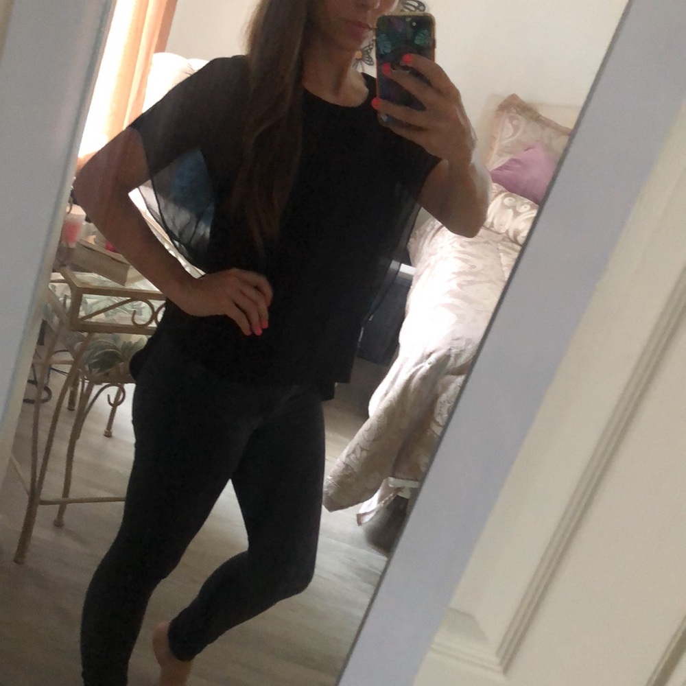 Bebe black blouse with sheer flutter sleeve